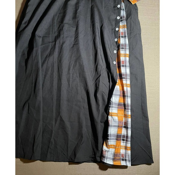 NEW Nora Cora Women’s Large L Maxi Dress Black Yellow White Plaid Trim Buttons - Picture 2 of 5